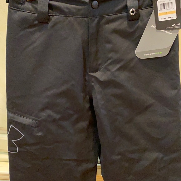 New Under Armour- insulated snow pants youth size 7 black - Picture 1 of 5